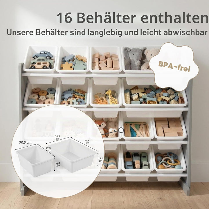 Humble Crew Kinderregal – grosses Spielzeugregal mit 16 Aufbewahrungsboxen, Organizer für Kinderzimm