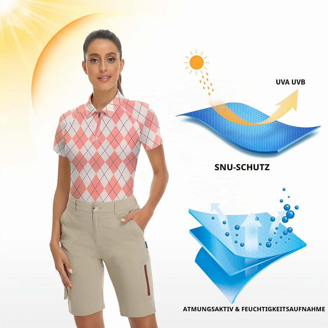 Soneven Poloshirt für Damen Kurzarm Sportshirt Damen mit 1/4 Reissverschluss Sport Tshirts Damen Sch