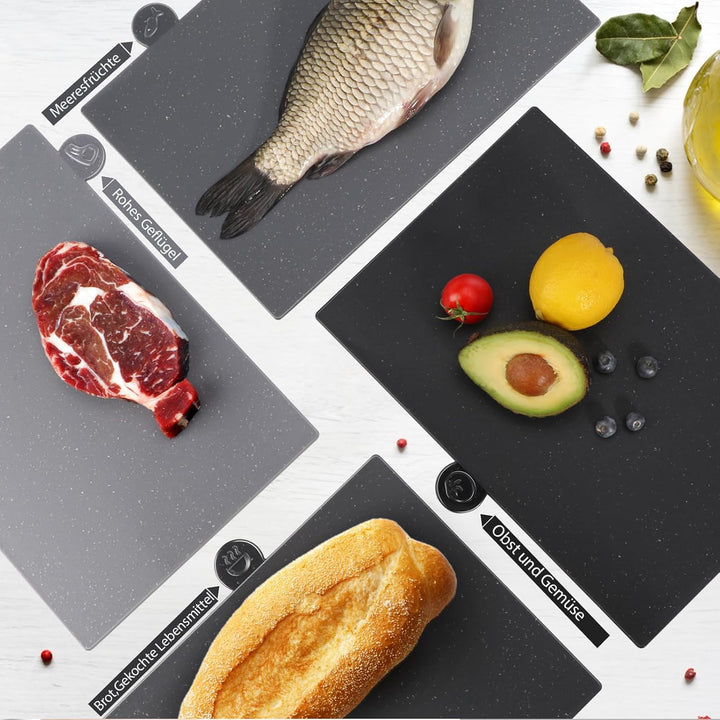 MASTERTOP Schneidebretter Kunststoff Set, 4er Schneidebrett Set mit Ständer, Index Schneidebrett Spü