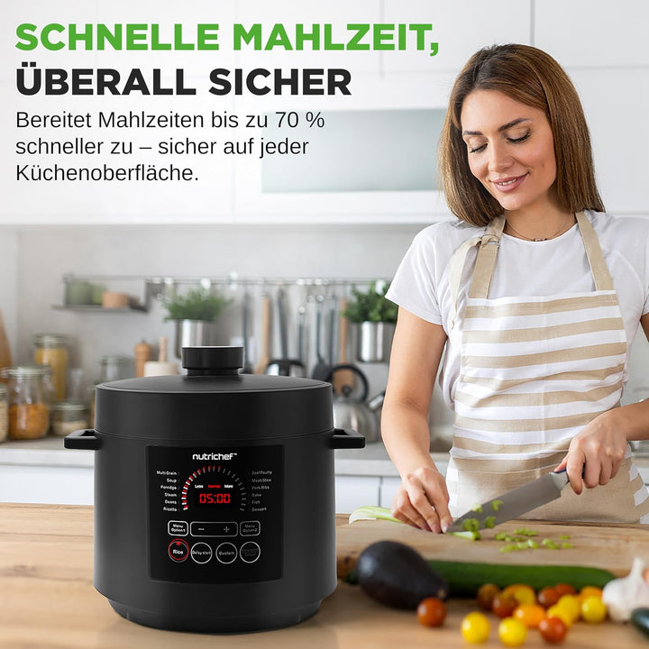 NutriChef Multikocher 5,7 L Elektrischer Schnellkochtopf, 9 Programme, Digitaler Druckkocher, Reisko