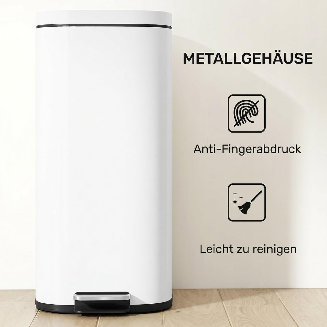 HOMCOM 30L Küchenmülleimer mit Deckel Pedaleimer Weiss, Weiss