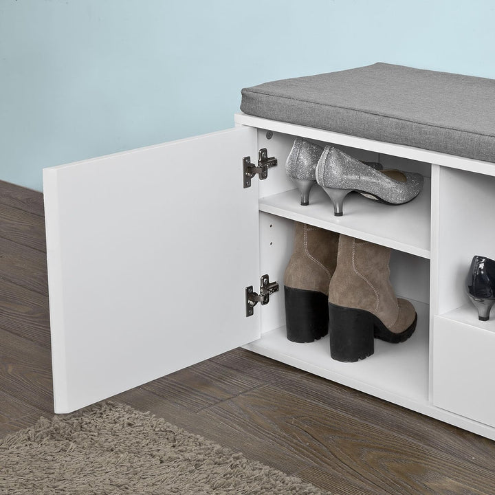 SoBuy FSR37-W Sitzbank mit Sitzkissen Schuhschrank Garderobenbank Bettbank weiss BHT ca: 80x46x35cm