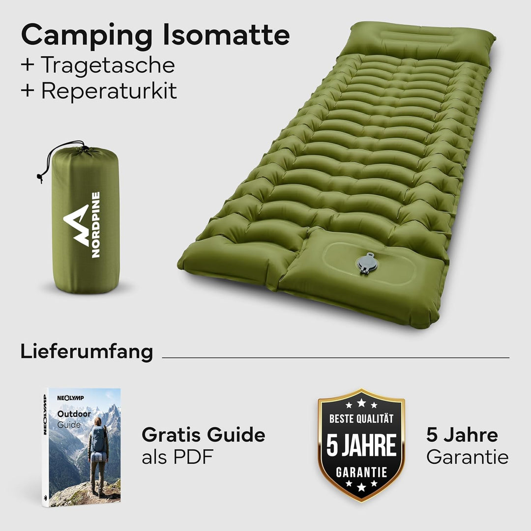 NEOLYMP NORDPINE Isomatte Camping - Integrierte Fusspumpe, Aufblasbar, 10 cm Dick - 200x70 cm, Ultra