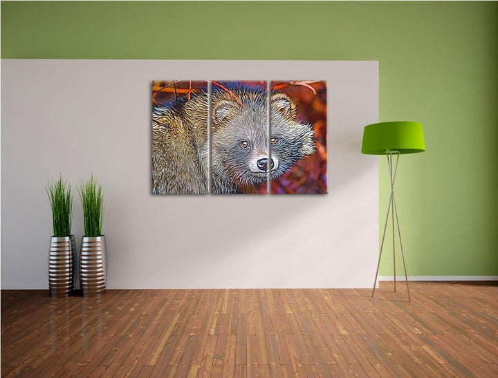 scheuer Waschbär Spezial 3-Teiler Leinwandbild 120x80 Bild auf Leinwand, XXL riesige Bilder fertig g