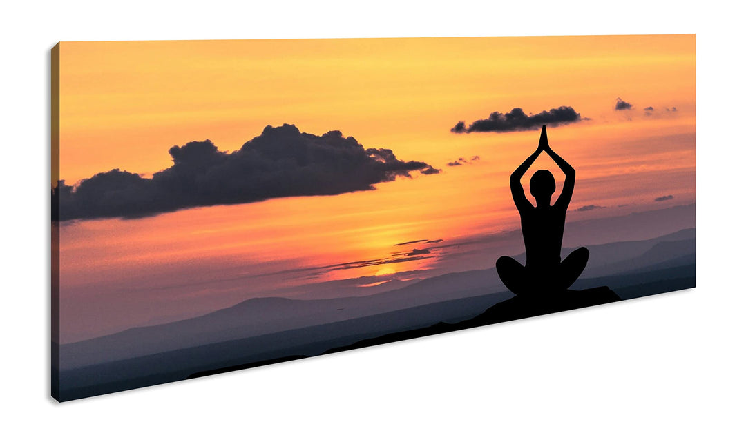 Yoga Meditation am Meer Panorama 100x50 cm als Leinwandbild, Motiv fertig gerahmt auf Echtholzrahmen