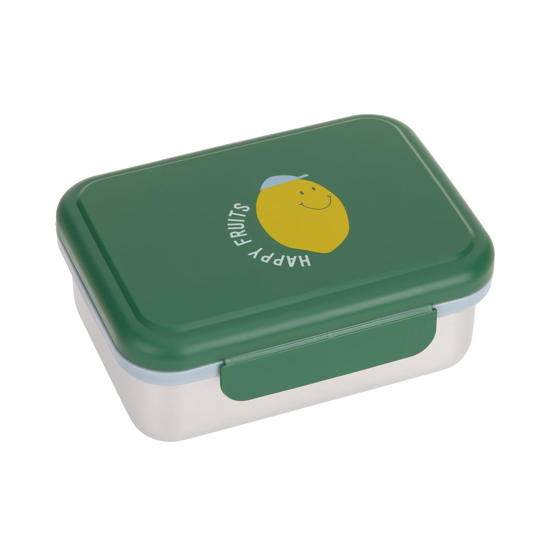 LÄSSIG Kinder Brotdose Edelstahl Lunchbox mit Trennwand Happy Fruits Lemon | Für Kindergarten und Sc