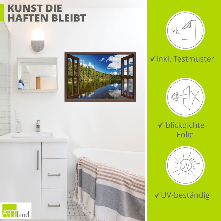 ARTland Wandbild selbstklebend Vinylfolie 100x70 cm Fensterblick Wald See Landschaft Norwegen Natur