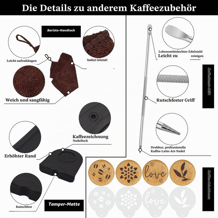 51mm Kaffee Tamper Set 304 Edelstahl Base Holzgriff Siebträgermaschine Zubehör Espresso Tamper mit T