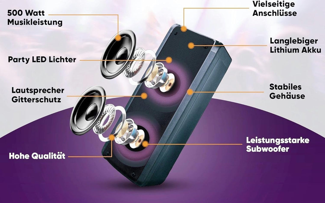 REFLEXION PS09BT DJ Karaoke PA-Anlage, mobil mit Akku und Lichteffekten (Bluetooth, True Wireless St