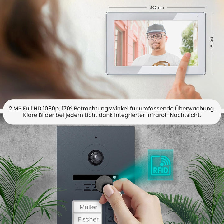 MATHFEL 2 Draht Bus IP 3 Familienhaus Video Türsprechanlage Fischaugenkamera 170 Grad, Aussenstation
