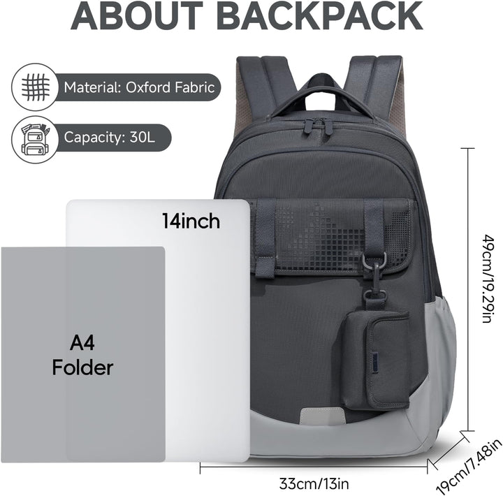 Amythe Schulrucksack Jungen Teenager Grosser Kapazität 30L, Rucksack Schule Gymnasium Oberstufe Schu