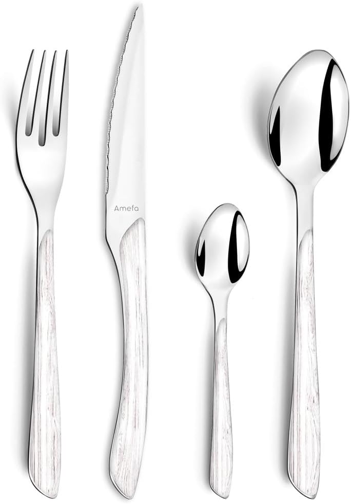 Amefa ECLAT Besteck Set | NATURE Weiss Holz | Essbesteck 24-teilig für 6 Personen | Edelstahl rostfr