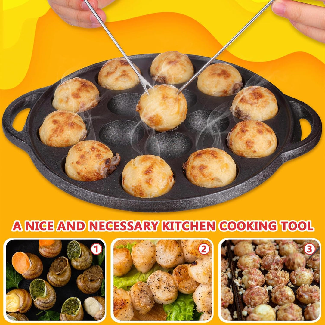 Yardwe Gusseisenpfanne Verdickte Eisenbratpfanne Mit 15 Mulden FüR Schnecken Und FleischbäLlchen Ink