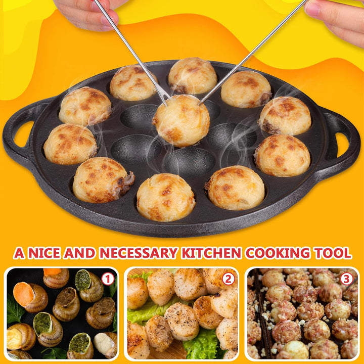 Yardwe Gusseisenpfanne Verdickte Eisenbratpfanne Mit 15 Mulden FüR Schnecken Und FleischbäLlchen Ink