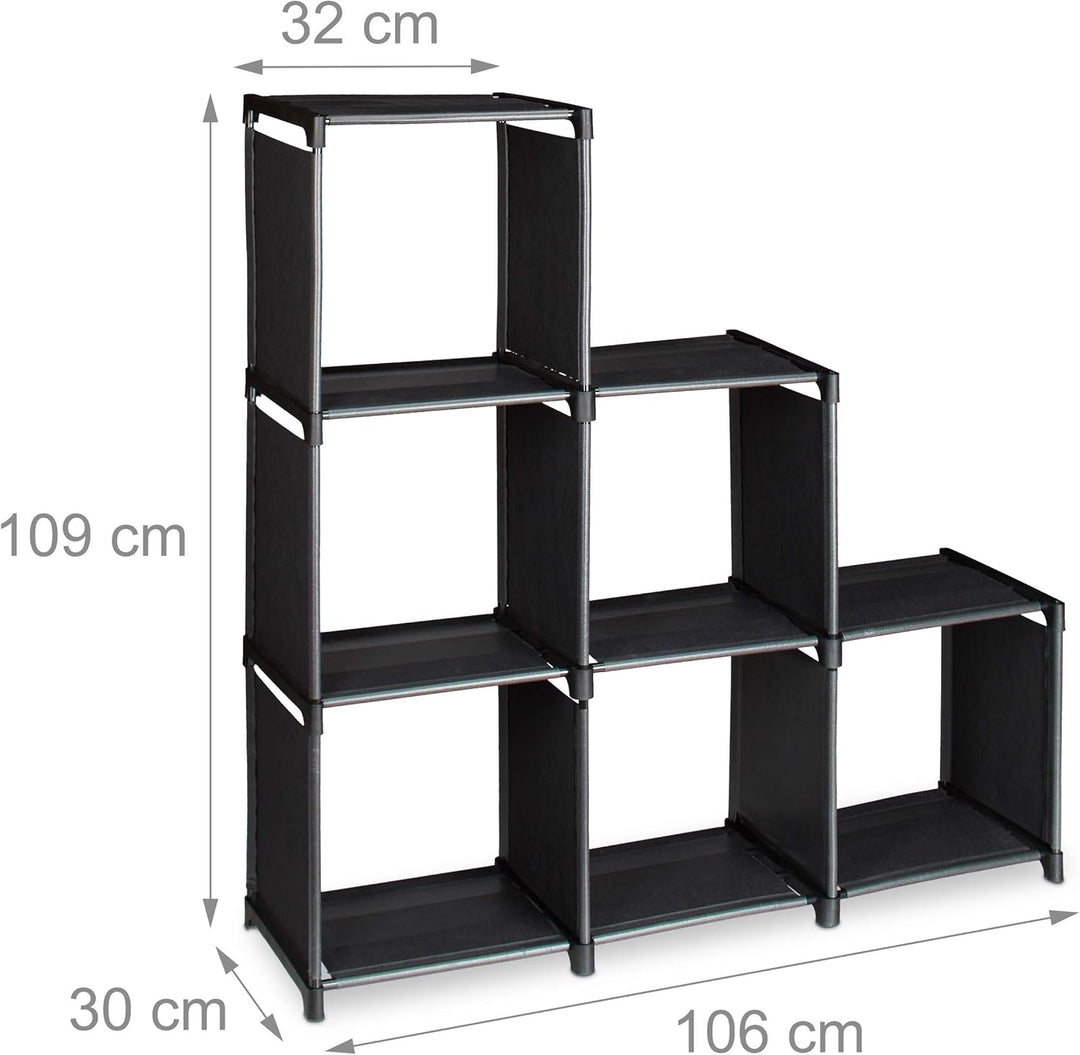 Relaxdays Stufenregal mit 6 Fächern, H x B x T: ca. 109 x 106 x 30 cm, einfaches Stecksystem, Raumte