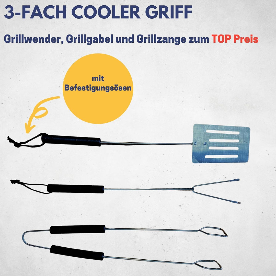 Best Sporting Grillbesteck Set 3-teilig I Grill Besteck aus Grillgabel, Grillwender und Grillzange E