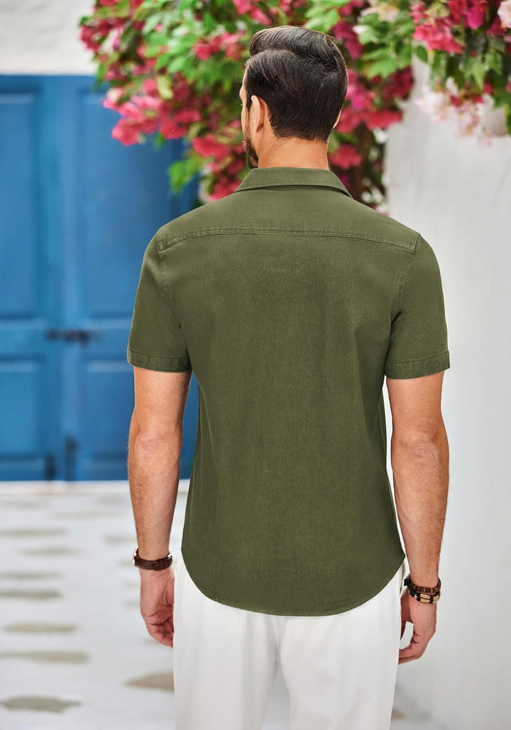 COOFANDY Herren Hemd Kurzarm Jeanshemd Slim Fit Baumwolle Vintage Freizeithemd Sommer Hemden Für Her