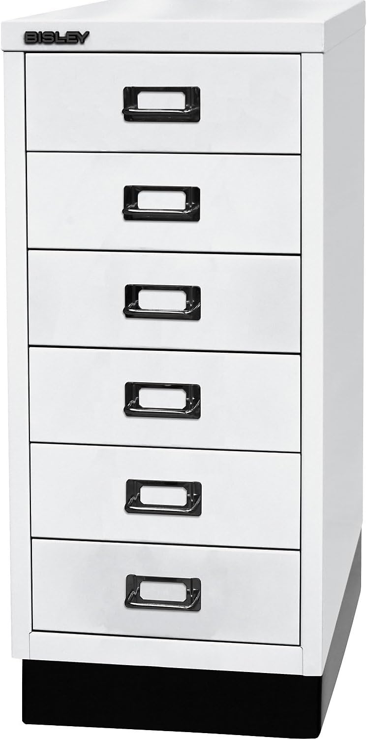 BISLEY MultiDrawer, 29er Serie mit Sockel, DIN A4, 6 Schubladen, Metall, 696 Verkehrsweiss, 38 x 27.