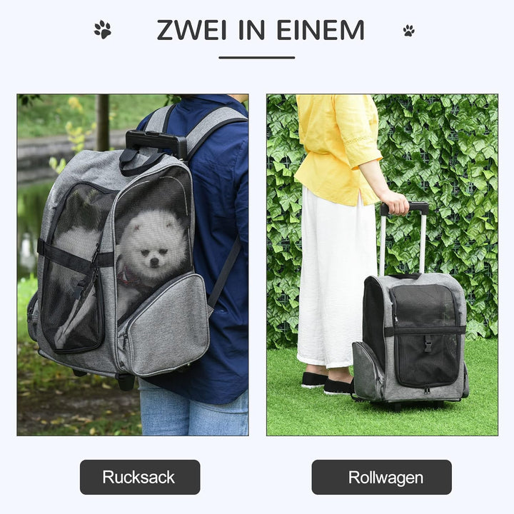 PawHut Hundetrolley Transporttasche Tragetasche für Tiere Trolley 2-in-1 Haustierrucksack Hundetasch