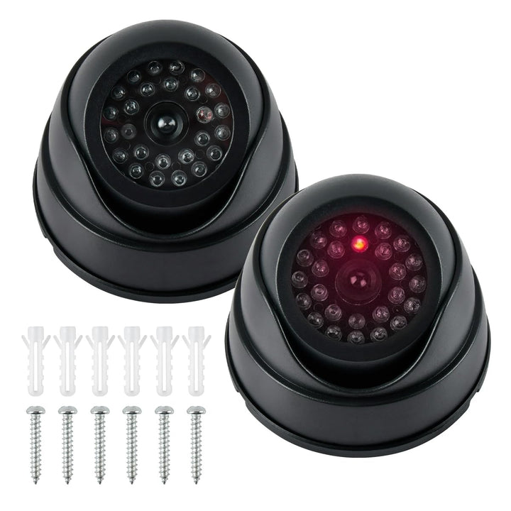 BUYGOO 2 pcs Kamera Attrappe, CCTV Dummy Sicherheits Dome Kameras, Fake überwachungskamera mit Rot B