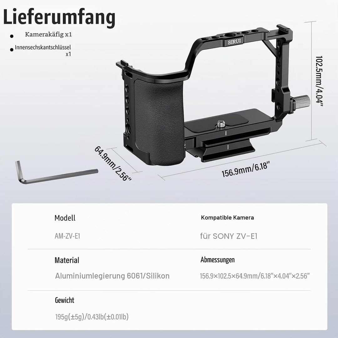 SIRUI ZV-E1 Kamerakäfig mit Silikongriff, Full Cage für Sony ZV-E1 mit HDMI-Kabelklemme, integrierte