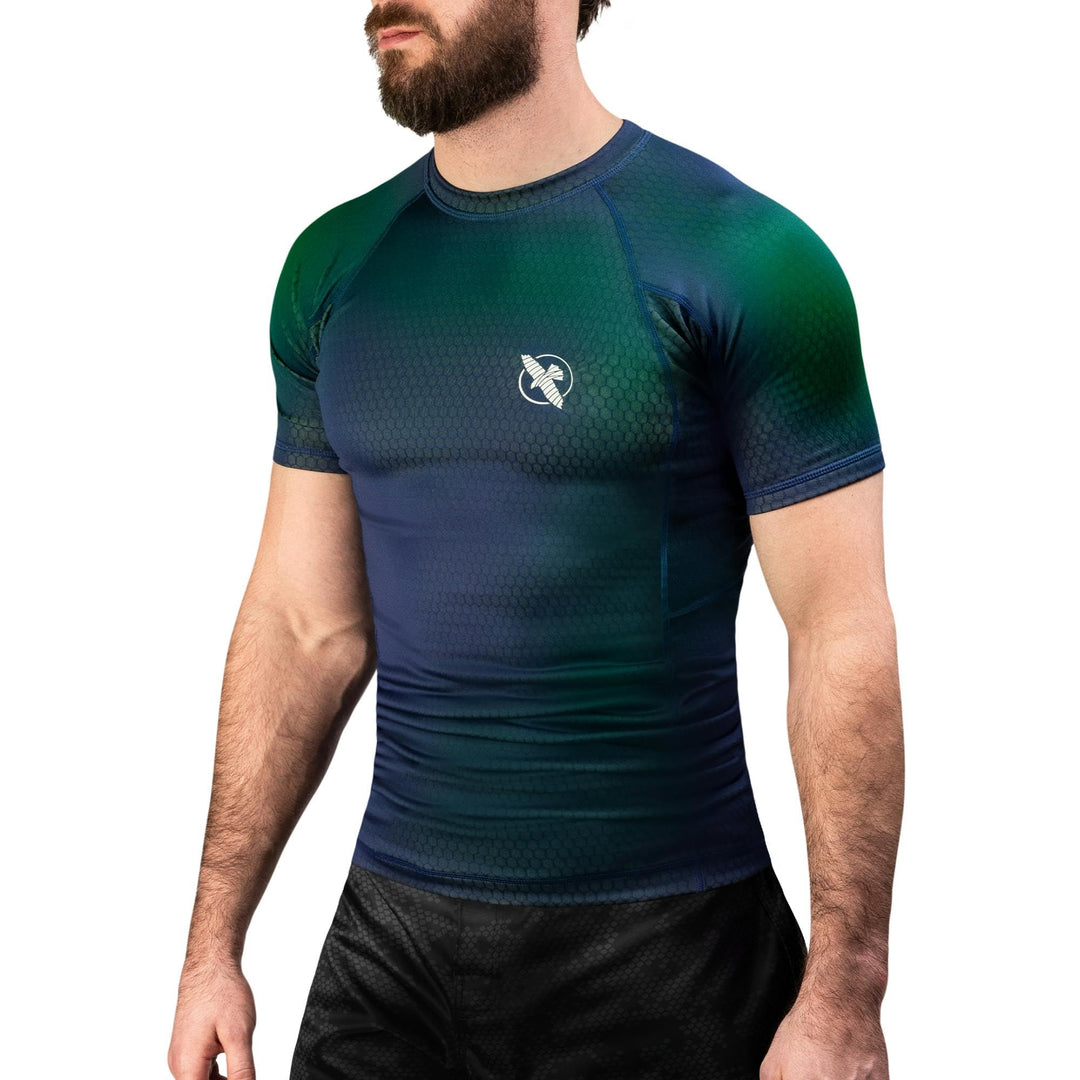 Hayabusa Unisex Fusion Rashguard mit Kurzen Ärmeln Hemd (1er Pack) L Blau/Grün, L Blau/Grün