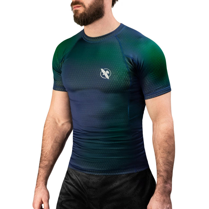 Hayabusa Unisex Fusion Rashguard mit Kurzen Ärmeln Hemd (1er Pack) L Blau/Grün, L Blau/Grün