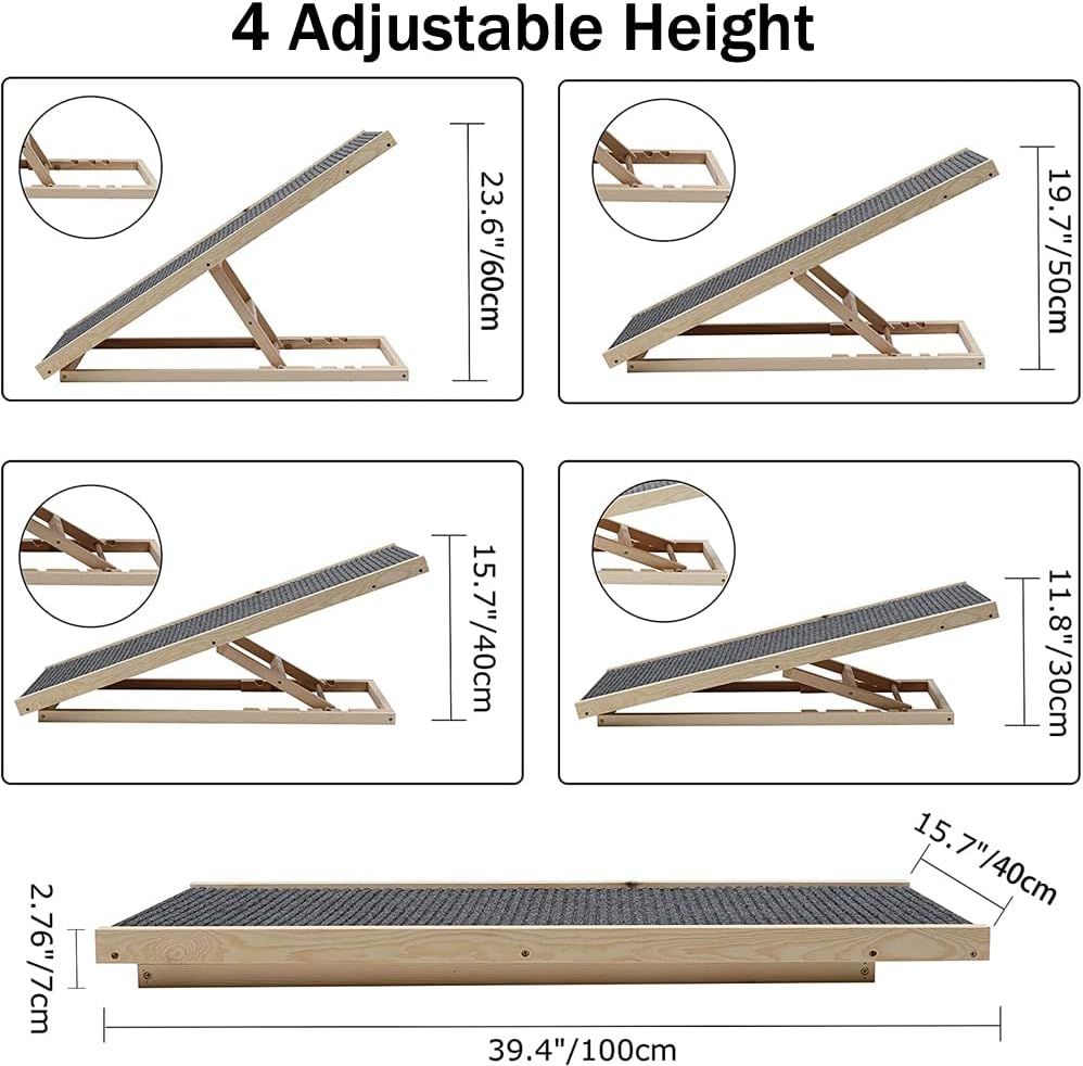 Efan 100 cm x 40 cm Massivholz Haustierrampe Auto Hundeleiter Höhenverstellbar mit rutschfestem Tepp
