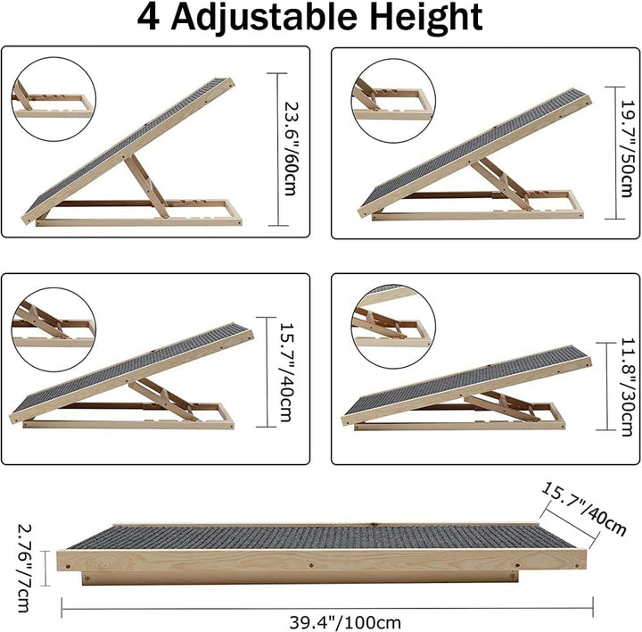 Efan 100 cm x 40 cm Massivholz Haustierrampe Auto Hundeleiter Höhenverstellbar mit rutschfestem Tepp