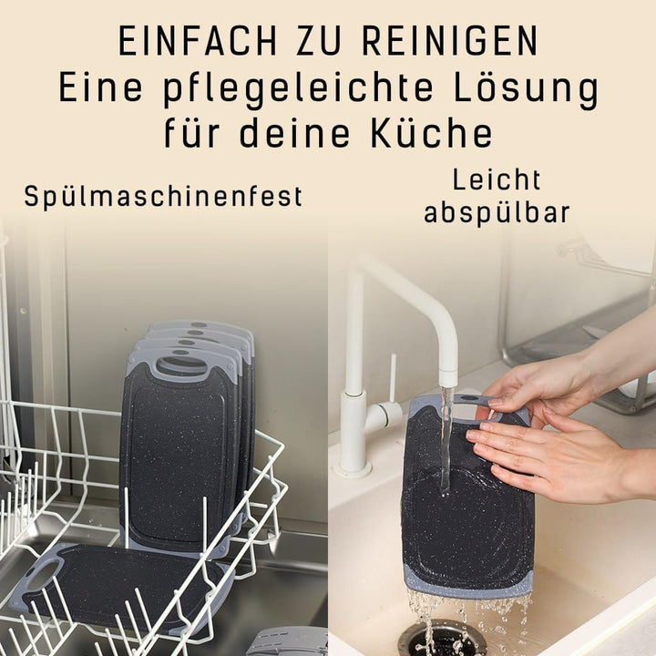 Frühstücksbrettchen 6er Set + 1 Brettchen, 25 x 15 cm, Schneidebrett Set, beidseitig, rutschfest mit