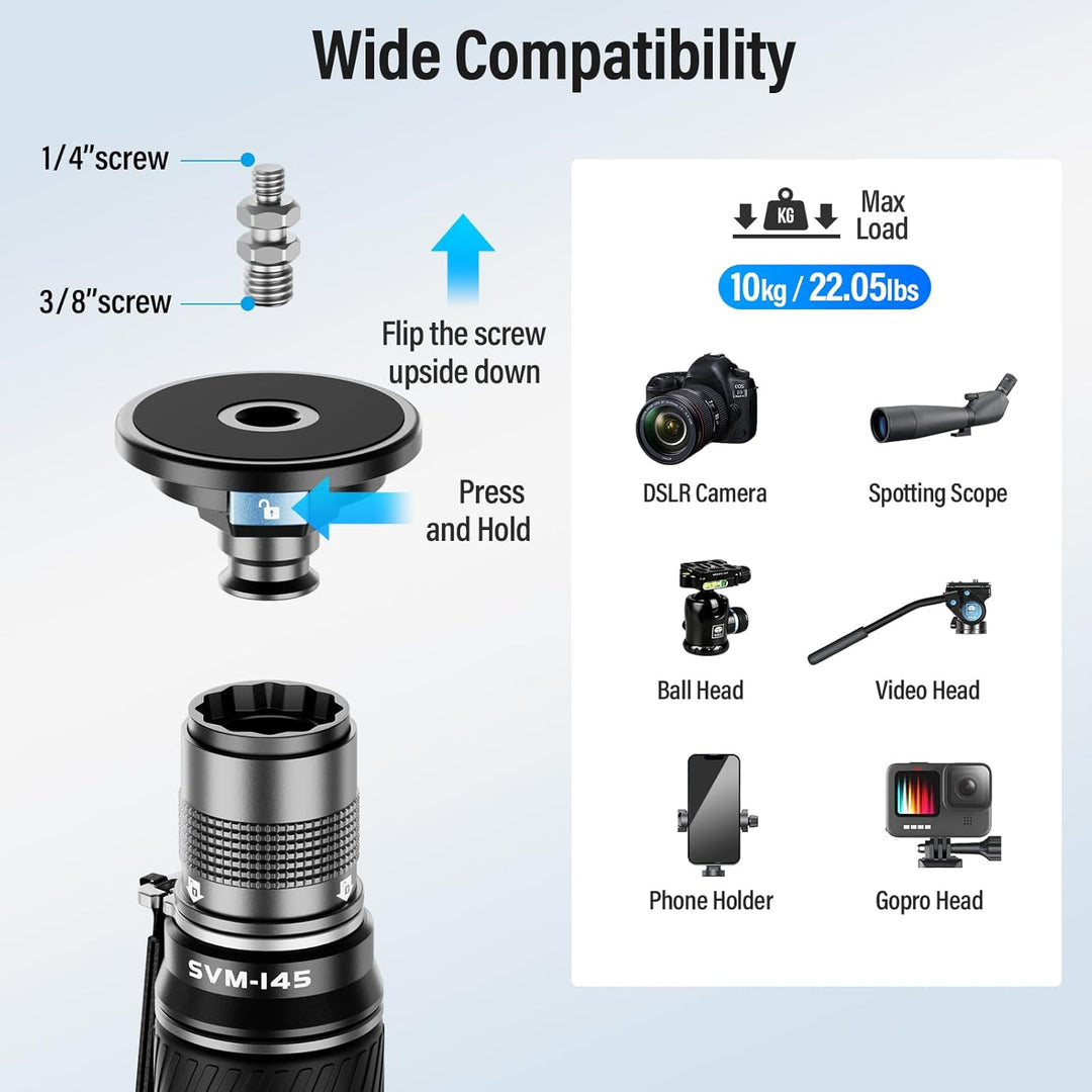 SIRUI SVM-145 Einbeinstativ Kohlefaser Kamera, 145cm Carbon monopod Rapid System Einstufige Höhenver