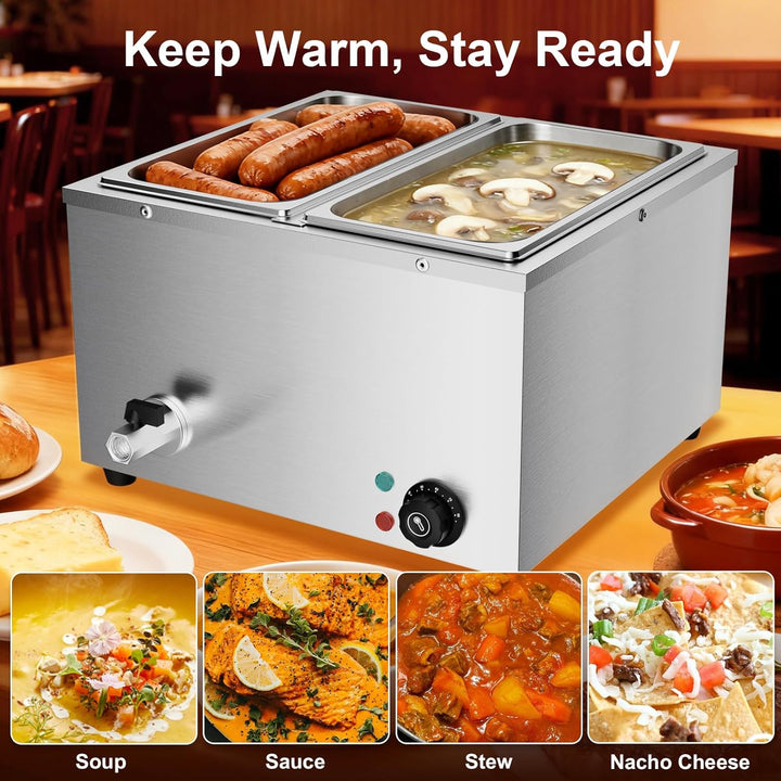 Professioneller elektrischer Buffetwärmer aus Edelstahl mit 2 Tabletts