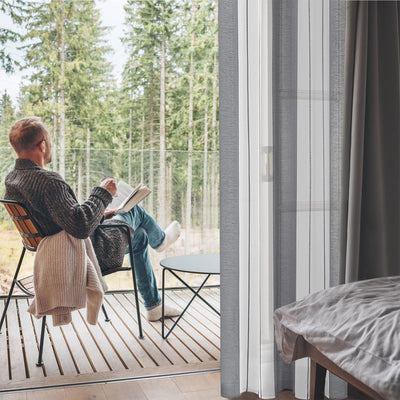 MRTREES Gardinen mit ösen, Voile Vorhänge Wohnzimmer Moderne Vorhang Weiss + Grau halbtransparent ge