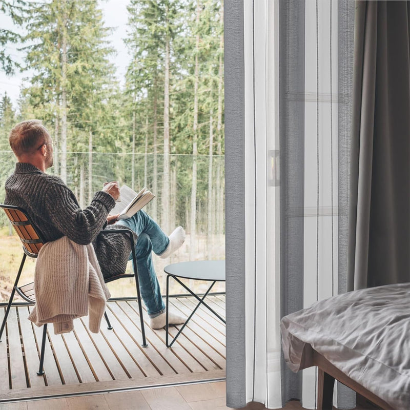 MRTREES Gardinen mit ösen, Voile Vorhänge Wohnzimmer Moderne Vorhang Weiss + Grau halbtransparent ge