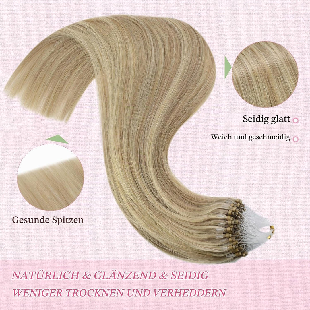 YoungSee Microring Extensions Blond Microring Extensions Echthaar 1g Blond Microring Hair Extensions