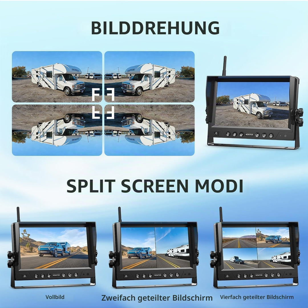 4 Magnetisch Solar Rückfahrkamera Kabellos, HD1080P, 9&