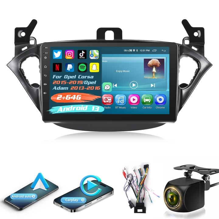 2G+64G Android 13 Autoradio für Opel Corsa 2015-2019/Opel Adam 2013-2016 mit Carplay Android Auto, 9