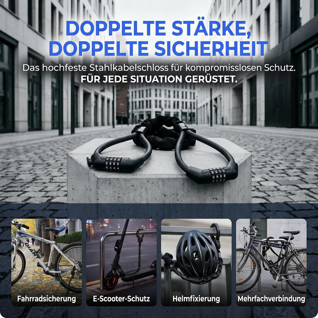 E Scooter Schloss, Fahrradschloss Kettenschloss mit Fahrradhalterung | 4Stellig Zahlencode Doppeltes