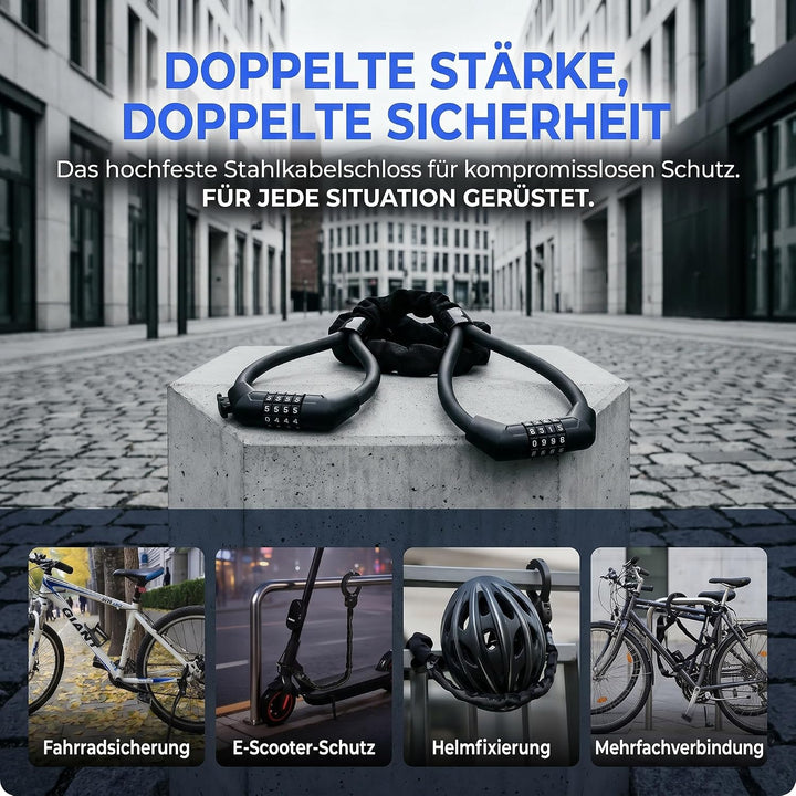 E Scooter Schloss, Fahrradschloss Kettenschloss mit Fahrradhalterung | 4Stellig Zahlencode Doppeltes