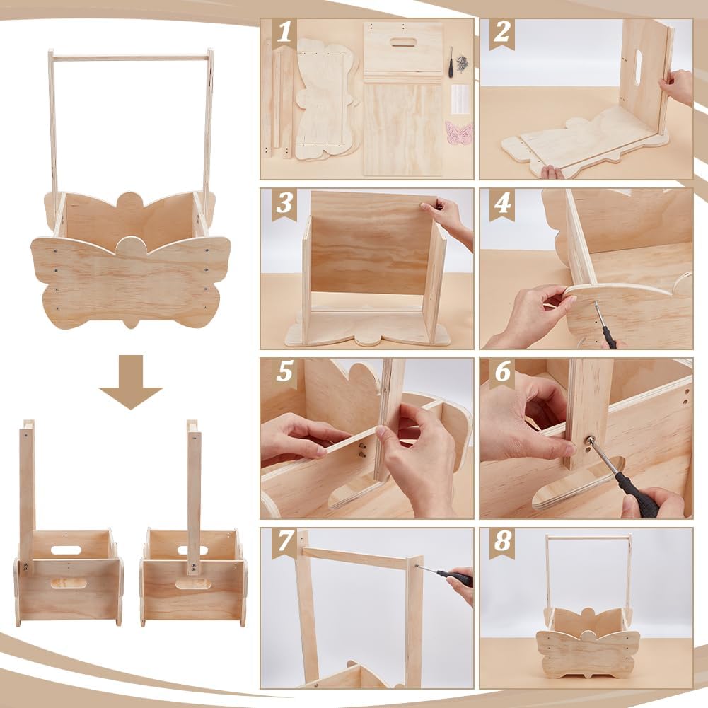 UNICRAFTALE Babyparty Aufbewahrungsbox Aus Holz Mit Schmetterlingsmotiv Inklusive 12 hohlem Schmette
