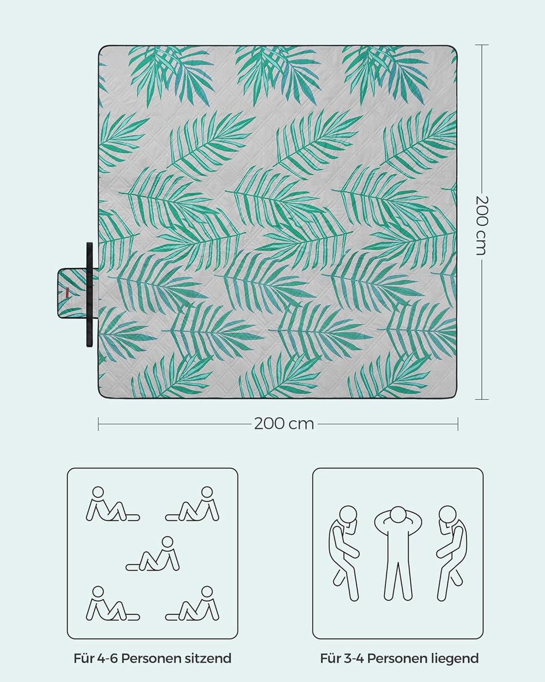 SONGMICS Picknickdecke, 200 x 200 cm, grosser Teppich, für Camping, Park, Garten, Strand, wasserabwe