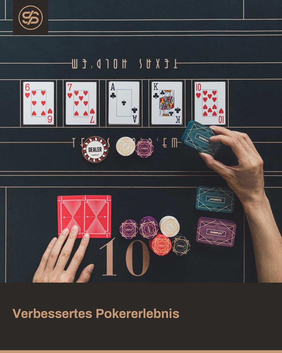 SLOWPLAY Rechteckige Pokerchips, 10er-Pack, professionelle Plaketten im europäischen Stil ohne Werta