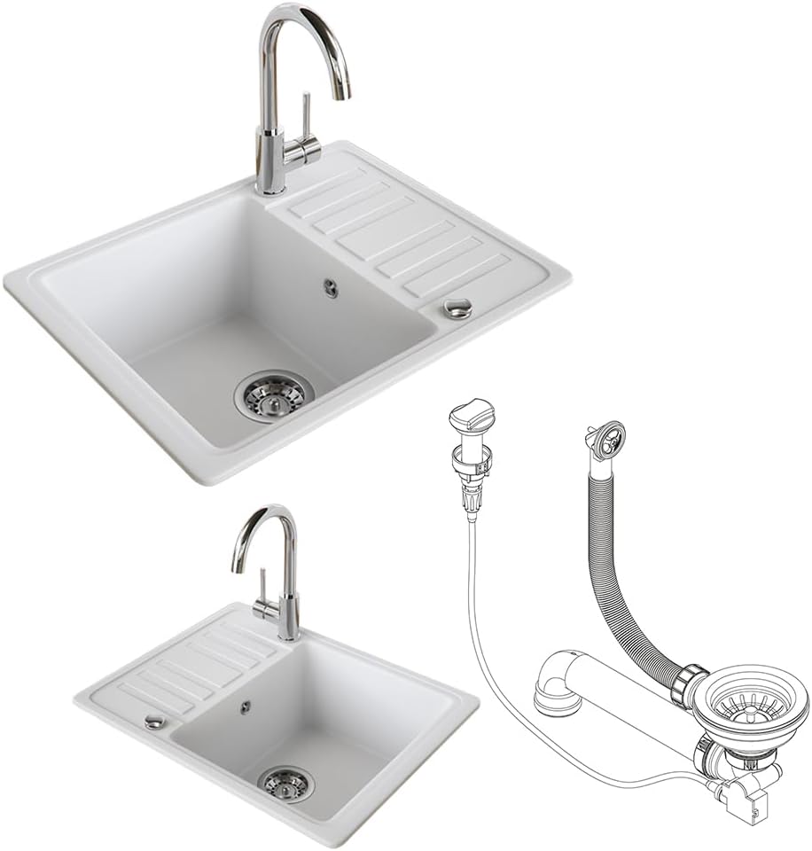 Bergström Spülbecken, Weiss, 58 x 46 cm mit Trockenplatz, Weiss