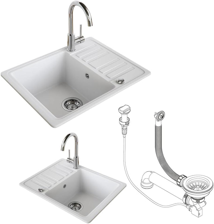 Bergström Spülbecken, Weiss, 58 x 46 cm mit Trockenplatz, Weiss