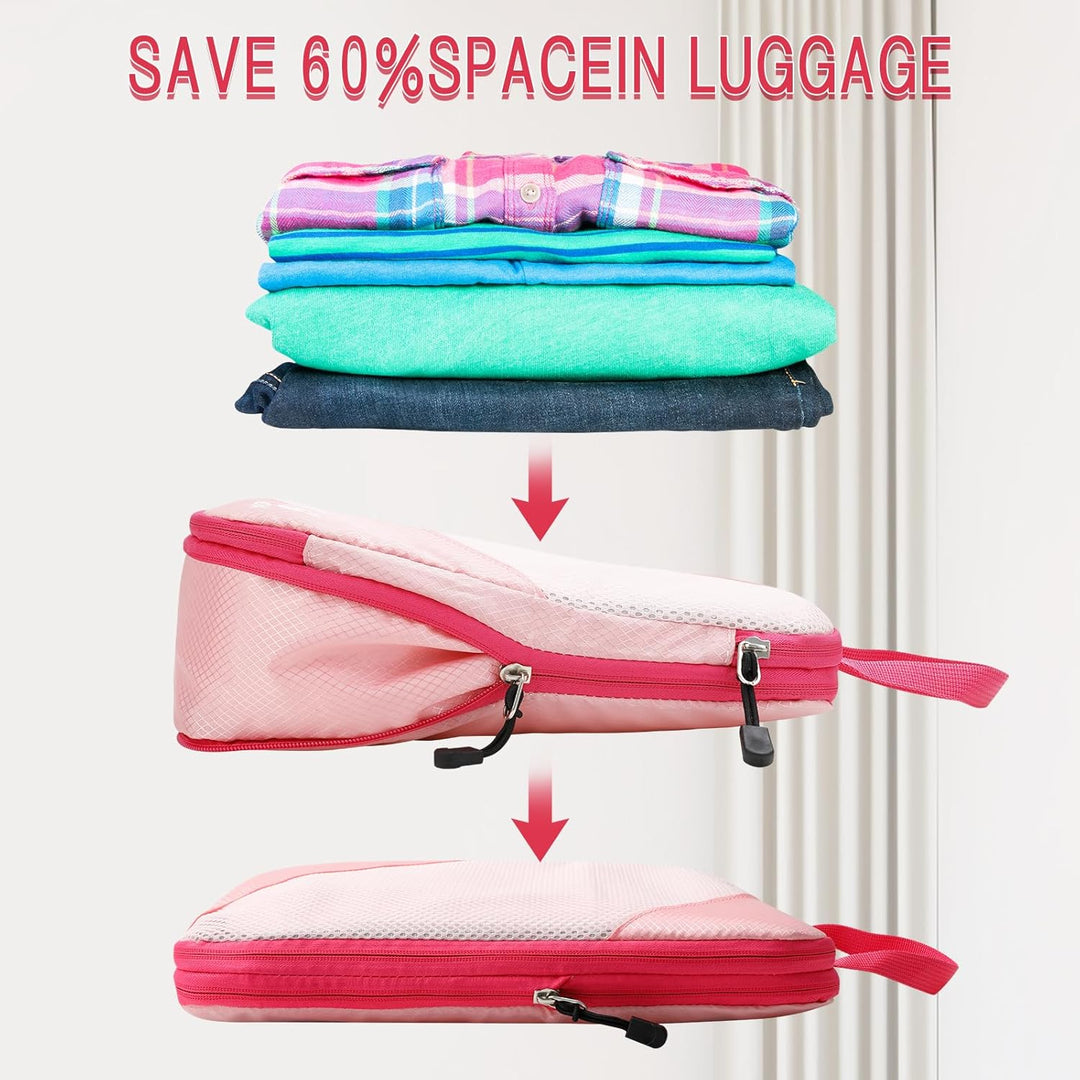 AiQInu Packing Cubes Compression, 5 Stück Packtaschen Kompression Koffer Organizer Set mit Wäschebeu