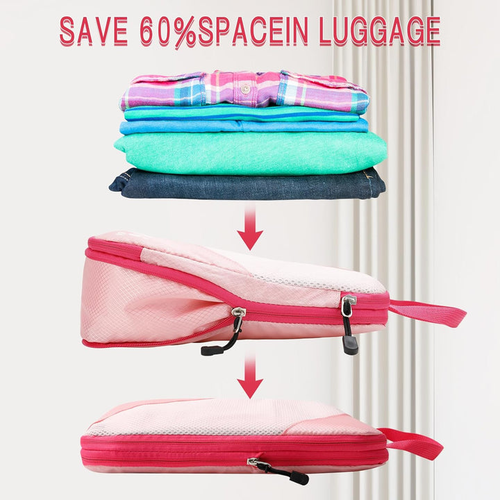 AiQInu Packing Cubes Compression, 5 Stück Packtaschen Kompression Koffer Organizer Set mit Wäschebeu