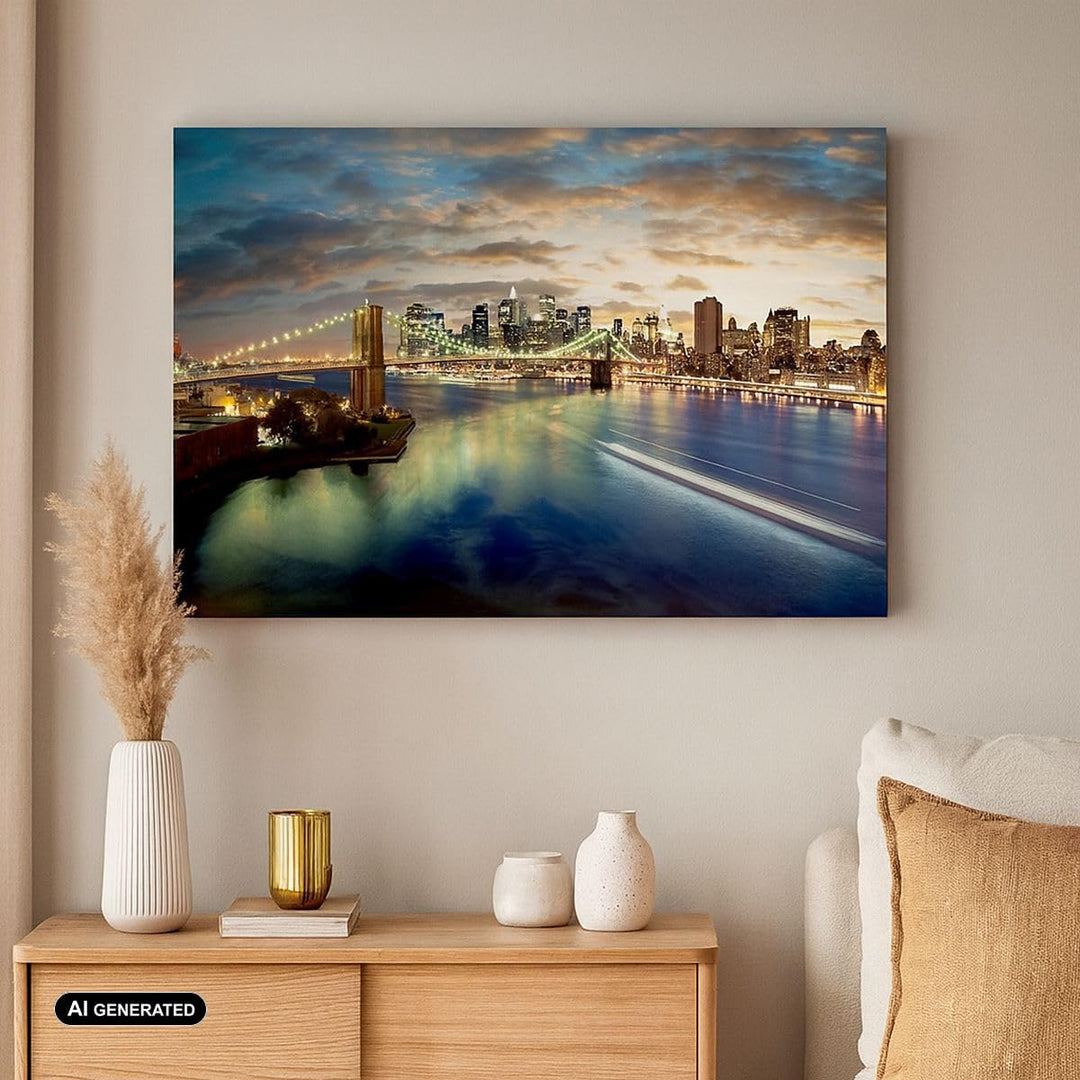 Bilder auf Leinwand 100x70cm Leinwandbild Amerika Architektur New York Gross Wanddeko Bild Schlafzim