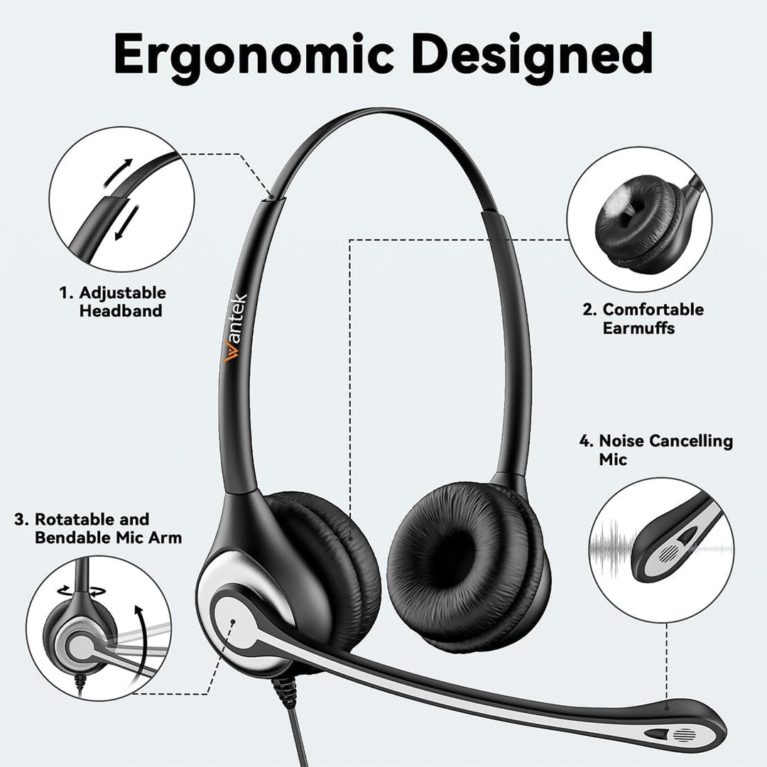 Wantek Stereo-Headset,schnurgebunden,USB-A,Mikrofon mit Noise Cancelling-ganztägiger Komfort-USB-A:P