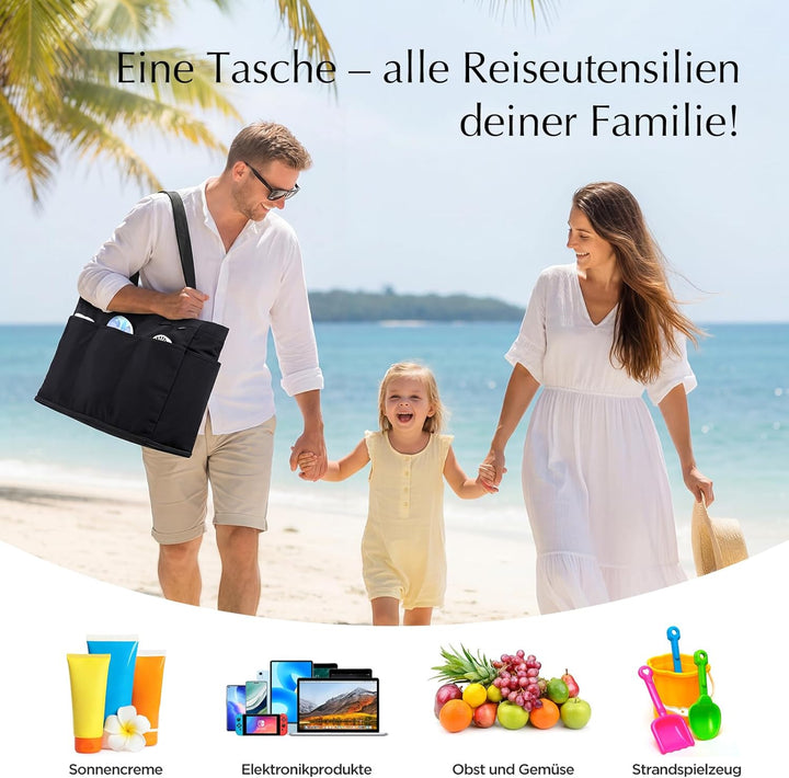 GAGAKU Strandtasche XXL/XL mit Kühlfach, Wasserfest Beach Bag mit Reissverschluss – Faltbar Gross Ba