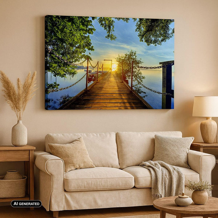 Bilder auf Leinwand 100x70cm Leinwandbild See Sonnenuntergang Boot Landschaft Gross Wanddeko Bild Sc